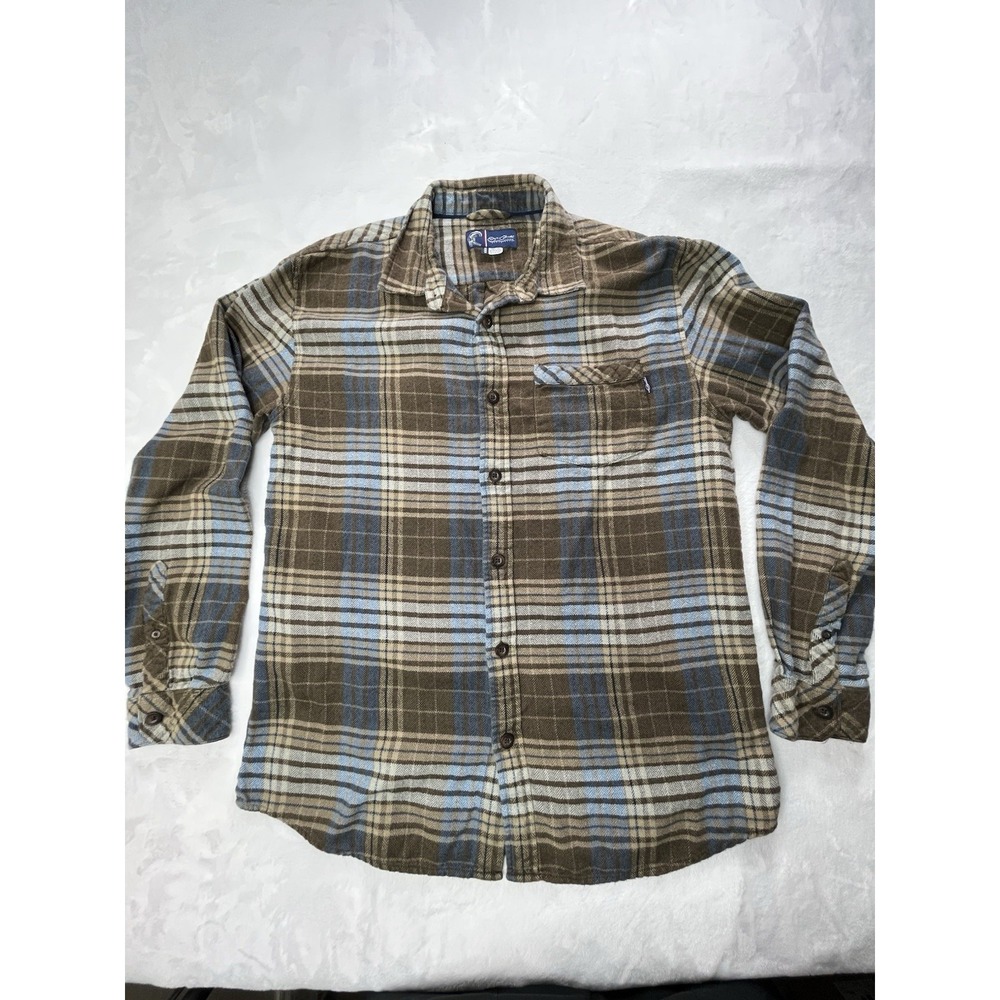 Jack O'Neill Collection Mens M Flannel Shirt Brown Plaid Cotton
